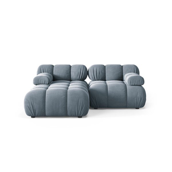 Pilkos spalvos modulinė kampinė sofa iš velveto (su kairiuoju kampu/su gultu) – Micadoni 