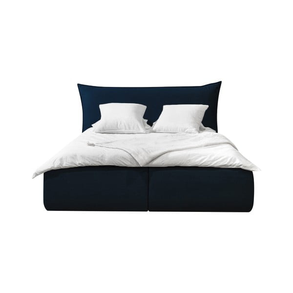 Mėlyna minkšta dvigulė lova su laikymo vieta ir grotelėmis 180x200 cm Jade - Bobochic Paris
