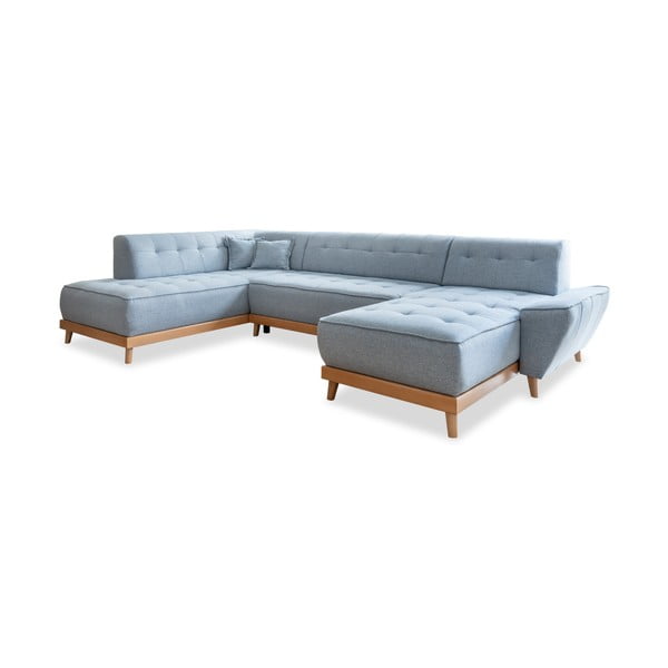 Šviesiai mėlyna sofa-lova U formos Miuform Dazzling Daisy, kairysis kampas