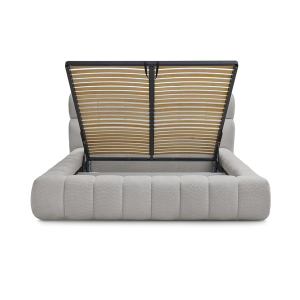 Dvigulė lova šviesiai pilkos spalvos audiniu dengta su sandėliavimo vieta su lovos grotelėmis 160x200 cm Mont Blanc – Bobochic Paris-image-3