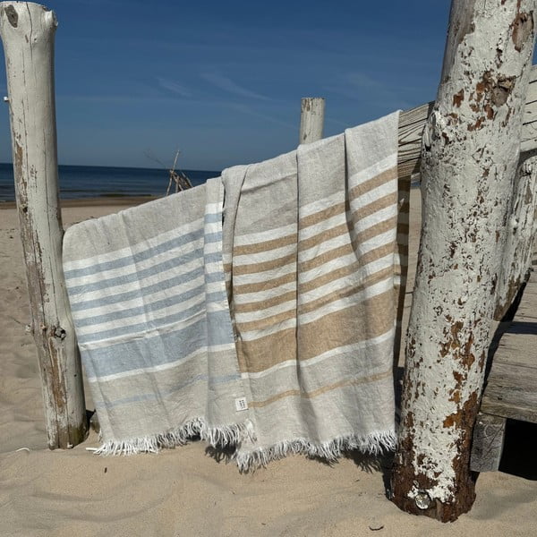 Iš lino paplūdimio rankšluostis mėlynos spalvos 85x140 cm Allure Stripe – Linen Tales-image-4