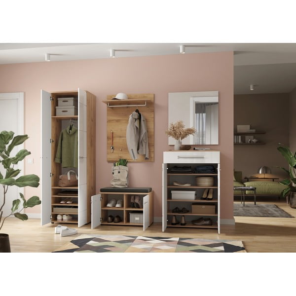 Baltos spalvos natūralių batų lentyna ąžuolo dekore Aledo - Germania-image-4