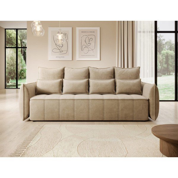 Šviesiai rudos spalvos iš velveto sulankstoma/su sandėliavimo vieta sofa 242 cm Weltton – ELTAP-image-1