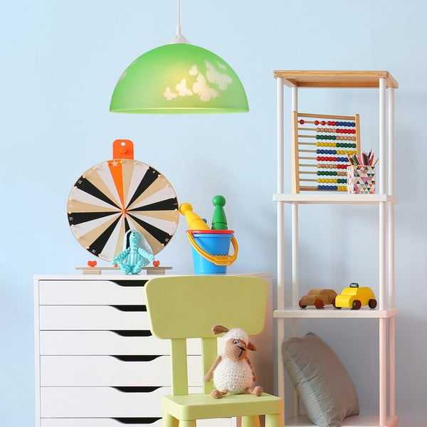 Vaikiškas šviestuvas žalios spalvos ø 30 cm su stiklo gaubtu Mariposa – LAMKUR-image-2