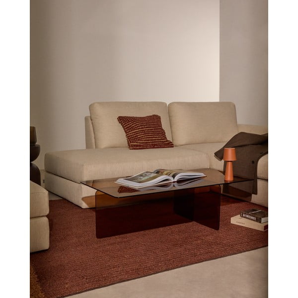 Rudos spalvos iš stiklo kavos staliukas 60x120 cm Zaren – Kave Home-image-1