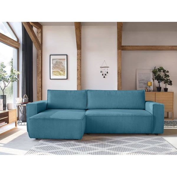 Iš kordinio velveto sulankstoma kampinė sofa turkio spalvos Nihad – Bobochic Paris-image-1