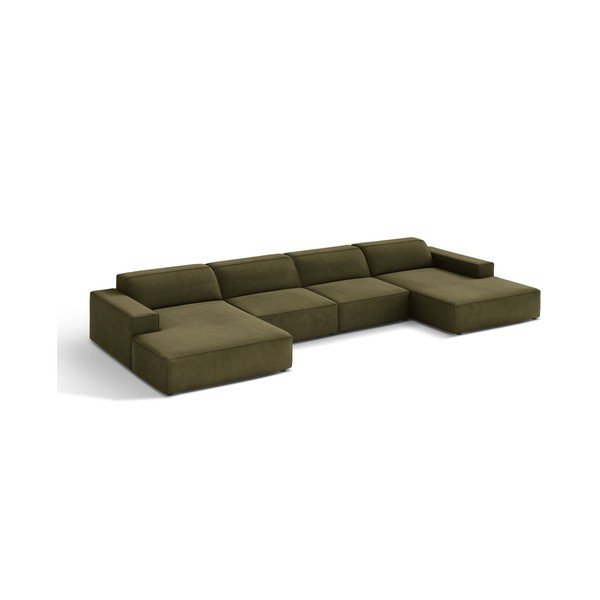 Khaki spalvos modulinė kampinė sofa iš velveto („U“ formos) Jodie – Micadoni 