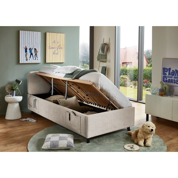 Smėlio spalvos vaikiška lova su sandėliavimo vieta su lovos grotelėmis 90x200 cm Cosy – Meise Möbel-image-2