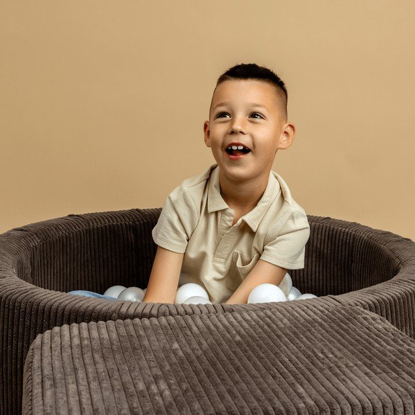 Kreminės spalvos iš velveto pripučiamų kamuoliukų baseinas ø 90x30 cm Montessori – Meowbaby-image-4