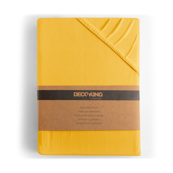 Geltonos spalvos iš Jersey audinio paklodė su guma 200x200 cm Amber – Restilo-image-4