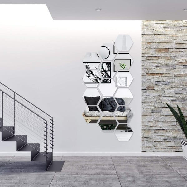 Veidrodiniai lipdukai 12 vnt. ant sienos 20x17 cm Hexagonal – Ambiance-image-2