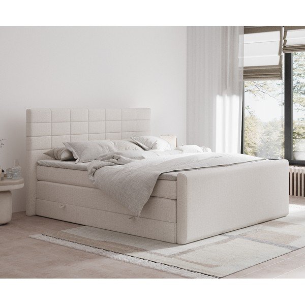 Smėlio spalvos spyruoklinė lova su sandėliavimo vieta 200x200 cm Ava – Maison de Rêve-image-1