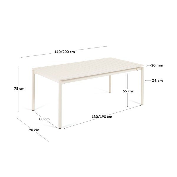 Baltas aliuminio sodo stalas Kave Home Zaltana, 140 x 90 cm-image-3