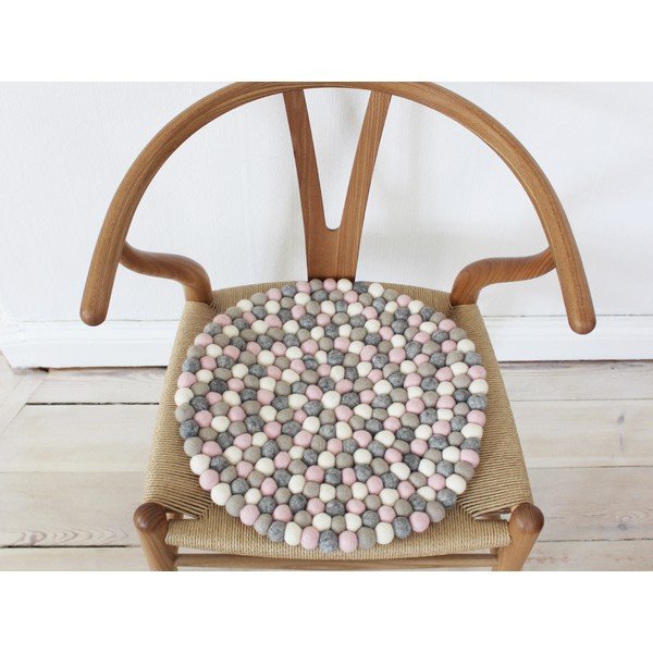 Šviesiai rausvos ir pilkos spalvos vilnos rutuliukų Wooldot kėdės patiesalas, ⌀ 39 cm-image-2