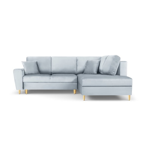 Šviesiai mėlynos spalvos iš velveto sulankstoma/su sandėliavimo vieta kampinė sofa (su dešiniuoju kampu/„L“ formos) Kyoto – Cosmopolitan Design