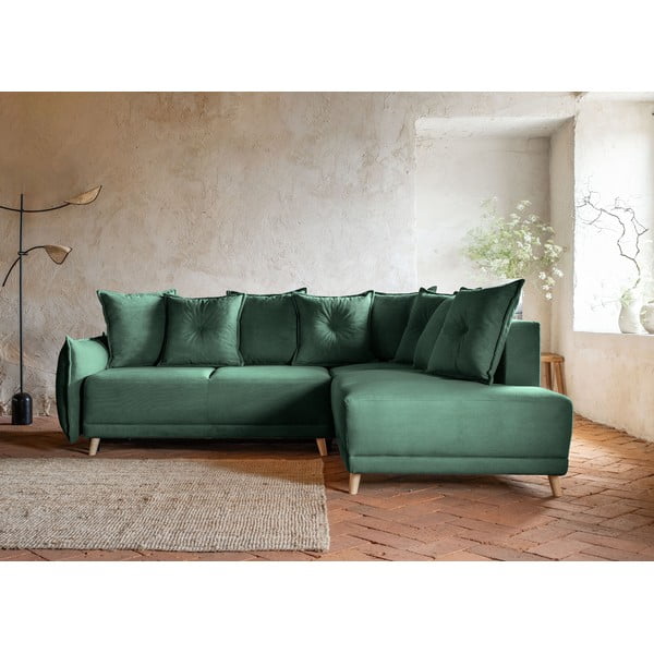 Sulankstoma kampinė sofa iš kordinio velveto žalios spalvos (su dešiniuoju kampu) Lazy Lukka – Miuform-image-3