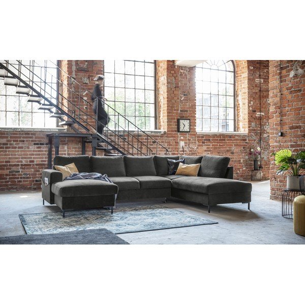 Mėlyna aksominė U formos sofa Miuform Lofty Lilly, dešinysis kampas-image-4