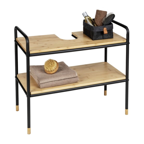 Juoda/natūrali bambuko spintelė po praustuvu 70x60 cm Loft - Wenko-image-1