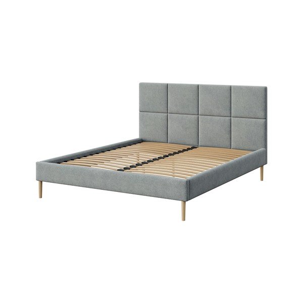 Pilkos spalvos dvigulė lova audiniu dengta su lovos grotelėmis 160x200 cm Alano – MESONICA-image-3
