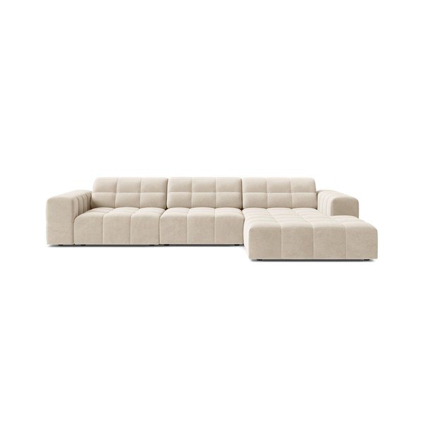 Kreminės spalvos kampinė sofa iš velveto (su dešiniuoju kampu/su gultu) Chicago – Cosmopolitan Design