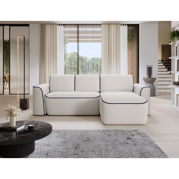 Mėlynos spalvos/kreminės spalvos iš boucle kampinė sofa (su dešiniuoju kampu/su gultu) Ume – ELTAP-image-1