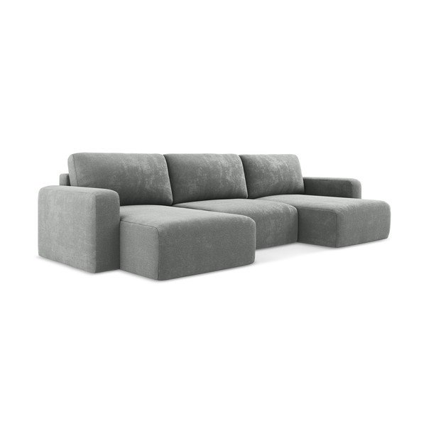 Pilkos spalvos sulankstoma/su sandėliavimo vieta kampinė sofa iš šenilinio audinio („U“ formos) Kona – Makamii-image-2