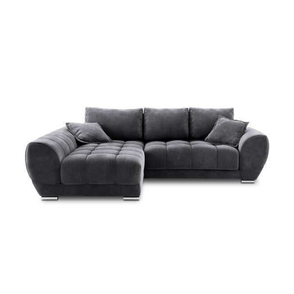 Tamsiai pilka kampinė sofa-lova su aksomo apmušalais Windsor & Co Sofas Nuage, kairysis kampas