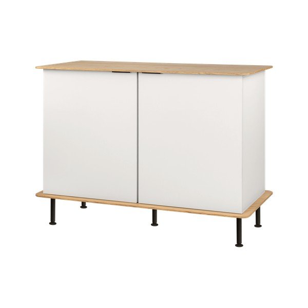 Pilkai smėlinės spalvos šoninė spintelė iš ąžuolo su anga laidams 120x88x50 cm Suumo – noo.ma