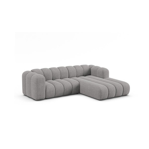 Pilkos spalvos kampinė sofa iš šenilinio audinio (su dešiniuoju kampu/su gultu) Lupine – Micadoni -image-1
