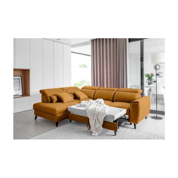 Geltonos spalvos iš velveto sulankstoma/su sandėliavimo vieta kampinė sofa (su kairiuoju kampu/„L“ formos) Noble – ELTAP-image-4