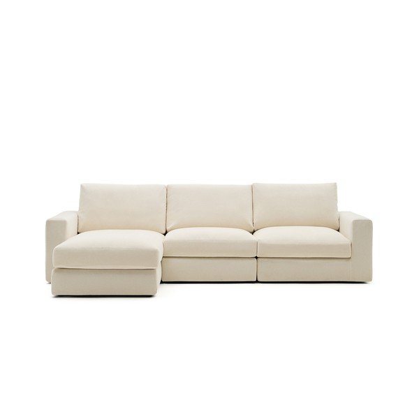 Smėlio spalvos kampinė sofa iš šenilinio audinio (su kairiuoju kampu/su gultu) Alea – Kave Home