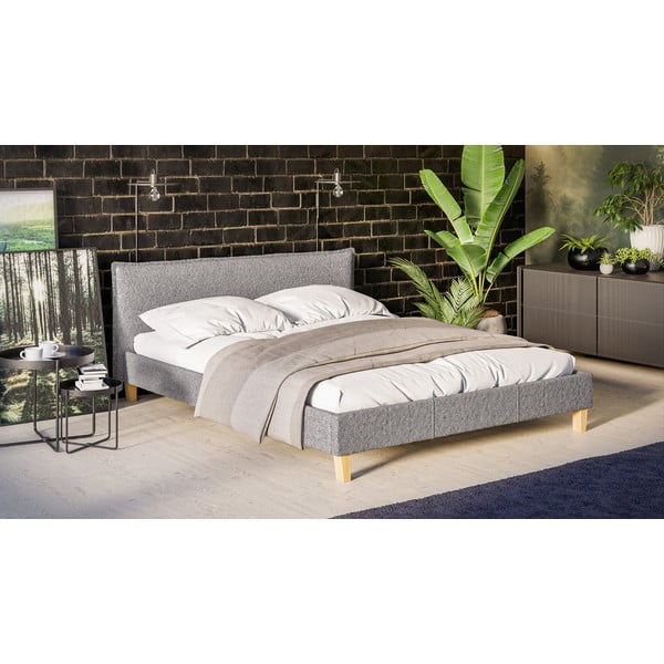 Pilka minkšta dvigulė lova su grotelėmis 160x200 cm Tina - Ropez-image-2