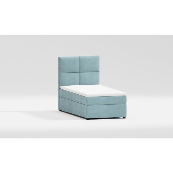 Viengulė lova šviesiai mėlynos spalvos audiniu dengta su sandėliavimo vieta su lovos grotelėmis 100x200 cm Lena – Ropez