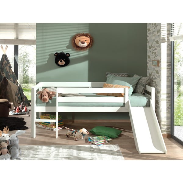 Balta paaukštinta vaikiška lova su čiuožykla Vipack Pino, 90 x 200 cm-image-2
