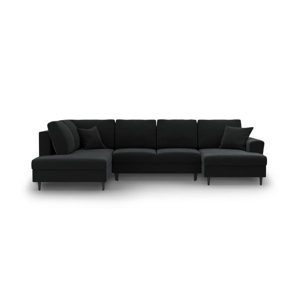 Juodos spalvos iš velveto sulankstoma/su sandėliavimo vieta kampinė sofa (su kairiuoju kampu/„U“ formos) Kyoto – Cosmopolitan Design