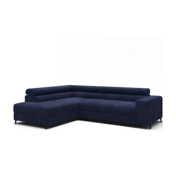 Tamsiai mėlynos spalvos kampinė sofa iš kordinio velveto (su kairiuoju kampu/„L“ formos) Colesio – ELTAP
