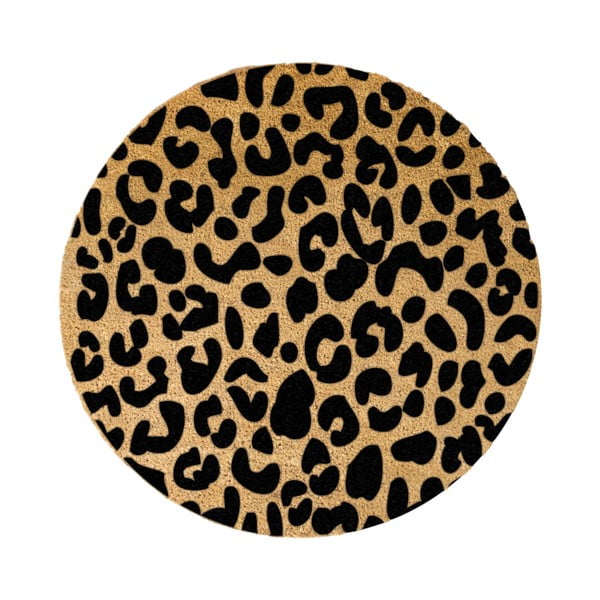 Juodas apvalus kilimėlis iš natūralaus kokoso pluošto Artsy Doormats Leopard, ⌀ 70 cm