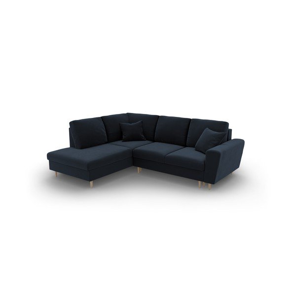 Tamsiai mėlynos spalvos iš velveto sulankstoma/su sandėliavimo vieta kampinė sofa (su kairiuoju kampu/„L“ formos) Kyoto – Cosmopolitan Design-image-2