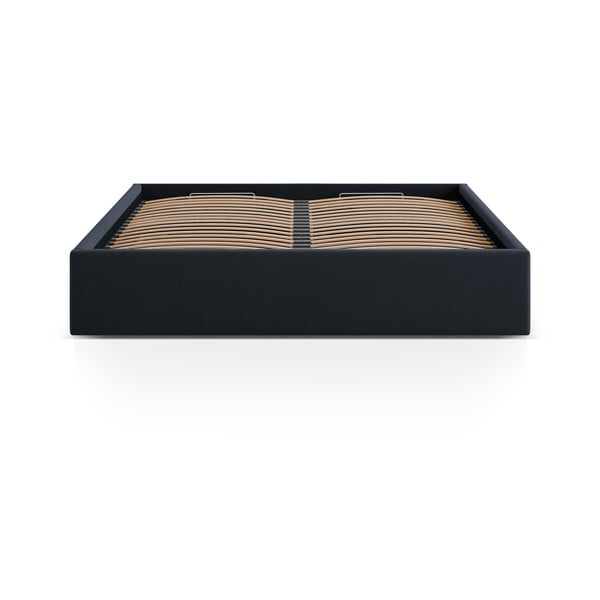 Tamsiai mėlynos spalvos dvigulė lova audiniu dengta su sandėliavimo vieta/be galvūgalio su lovos grotelėmis 160x200 cm Susan – Micadoni -image-2