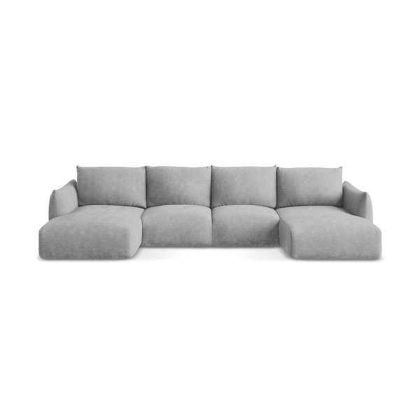 Šviesiai pilkos spalvos iš šenilinio audinio sulankstoma kampinė sofa („U“ formos) Leila – Makamii