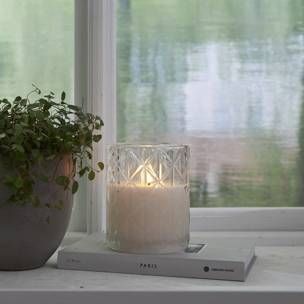 Balta LED vaško žvakė stiklinėje Star Trading Flamme Romb, aukštis 12,5 cm-image-1