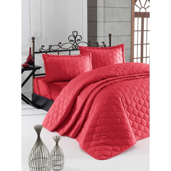 Raudona medvilninė lovatiesė su 2 pagalvių užvalkalais Mijolnir Fresh, 225 x 240 cm