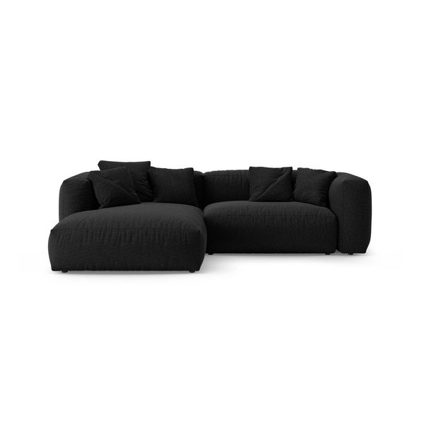 Juodos spalvos sulankstoma modulinė kampinė sofa (su kairiuoju kampu/su gultu) – Micadoni 