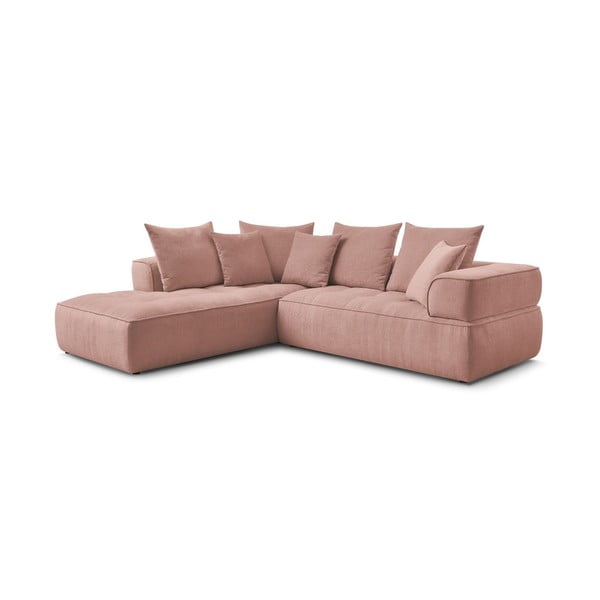 Rožinės spalvos iš šenilinio audinio kampinė sofa (su kairiuoju kampu/„L“ formos) Whesley – Bobochic Paris-image-3