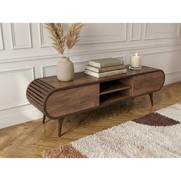 Natūralios spalvos TV spintelė iš ąžuolo 180x52x40 cm Billie – Bobochic Paris-image-1