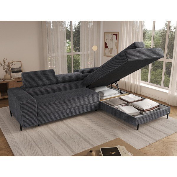Tamsiai pilkos spalvos kampinė sofa iš kordinio velveto (su dešiniuoju kampu/„L“ formos) Colesio – ELTAP-image-4