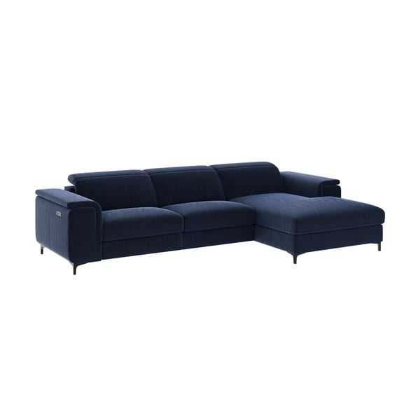 Kampinė sofa tamsiai mėlynos spalvos iš velveto (su dešiniuoju kampu) Brito – MESONICA-image-2