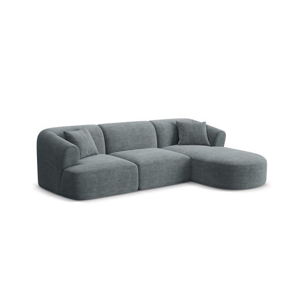 Tamsiai pilkos spalvos kampinė sofa iš kordinio velveto (su dešiniuoju kampu/su gultu) Campi – Cosmopolitan Design-image-1