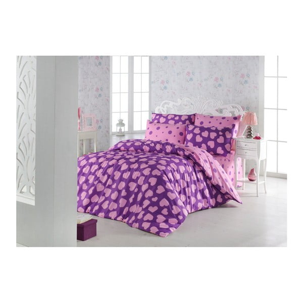 Dvigulės lovos paklodė su medvilnės mišiniu Pari Purple, 200 x 220 cm