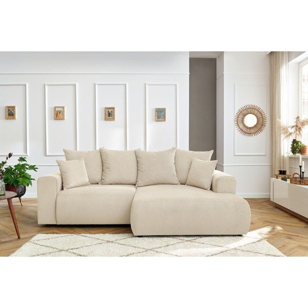 Iš velveto kampinė sofa kreminės spalvos Enjoy – Bobochic Paris-image-1
